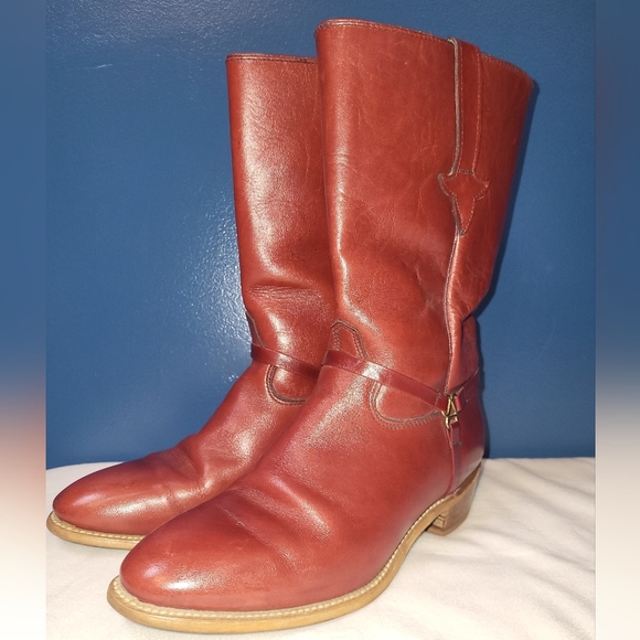 Miss Capezio Pull On Equestrian Style Boots Size 7 Gold Harness Detail Red Brown - Picture 3 of 15